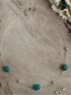 Silpada Chrysocolla Bead Wire Station Necklace 16" N1888